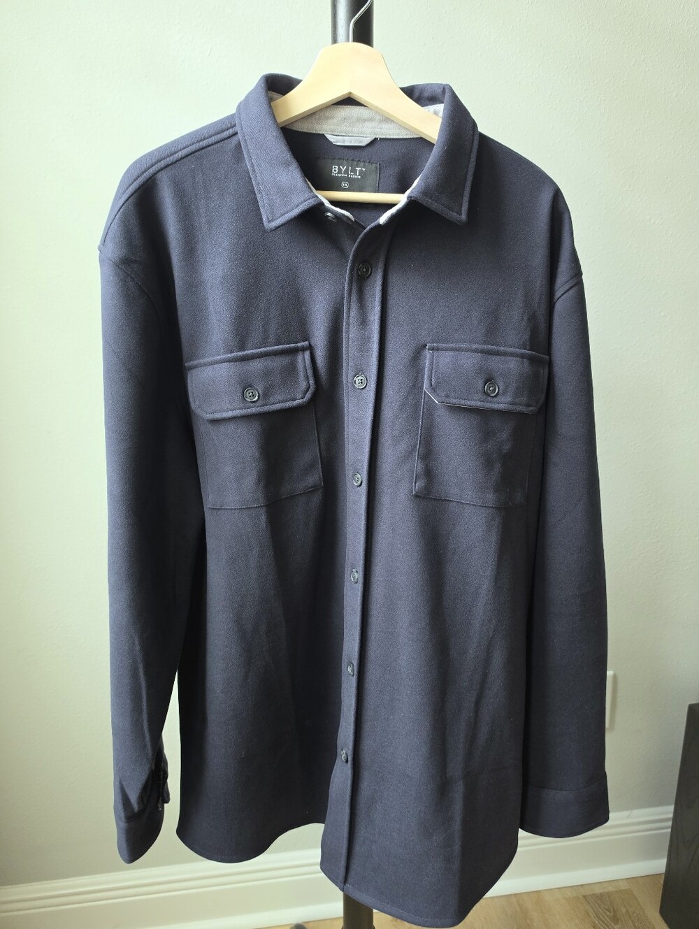 BYLT Basics Navy Button-Front Casual Shirt/Jacket